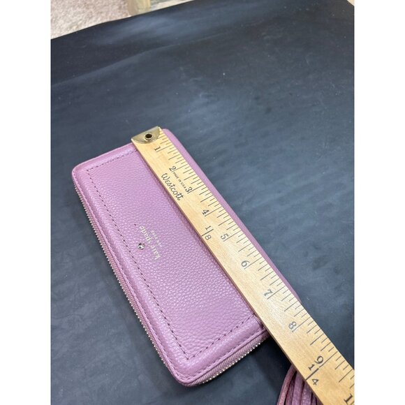 KATE SPADE Pebbled Leather Zip Around Wallet In Lilac Purple With Tassel Gold Ha - Picture 5 of 10